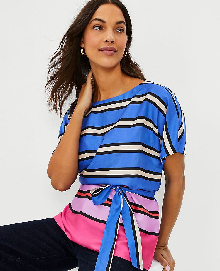 Stripe Belted Dolman Sleeve Top