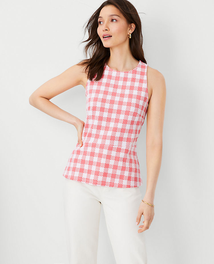 Kariertes strukturiertes Neckholder-Top