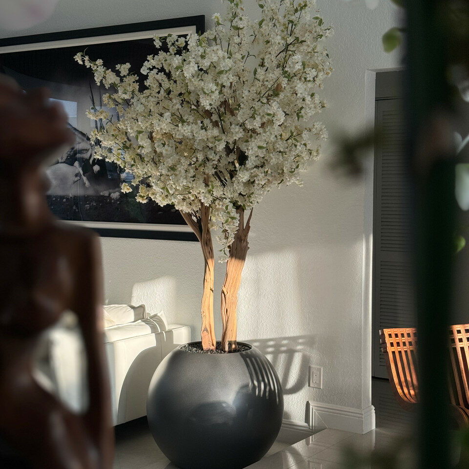 Most popular matte gun metal globe with custom made cherry blossom tree