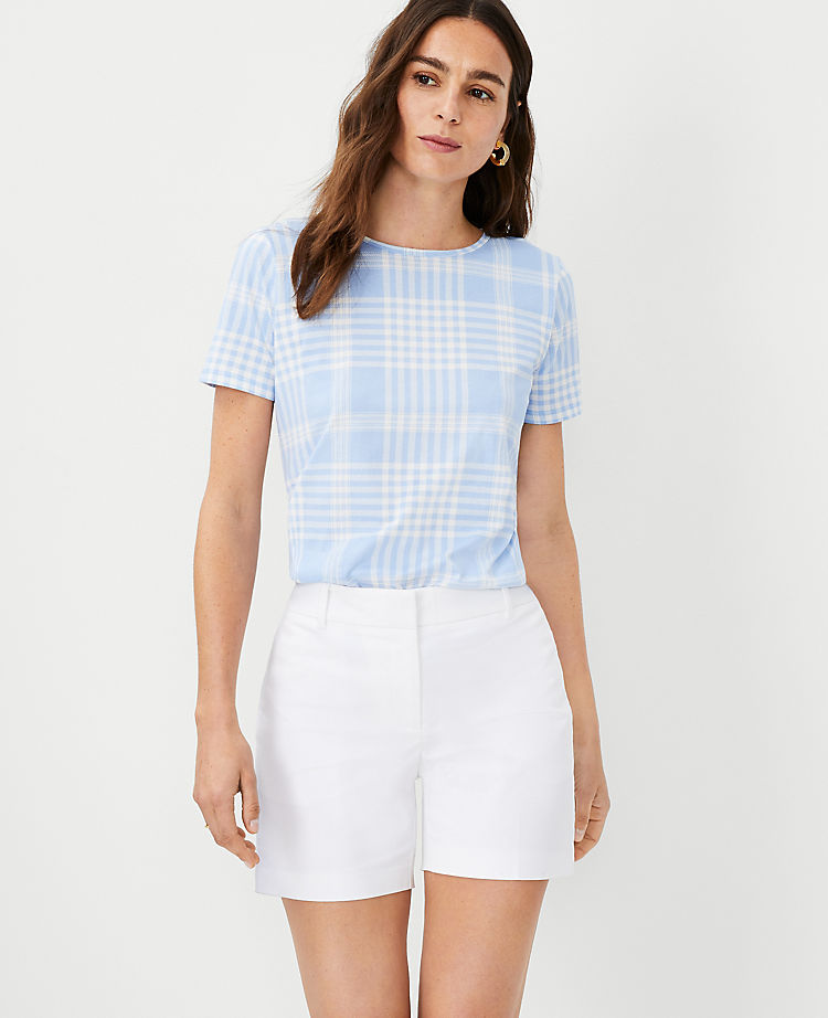 Plaid-Pima-Baumwoll-Rundhalsshirt