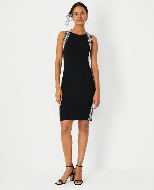 Robe sans manches en maille jacquard bordée