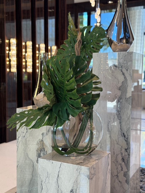 Moon Vase with Monstera Leaf and Driftwood