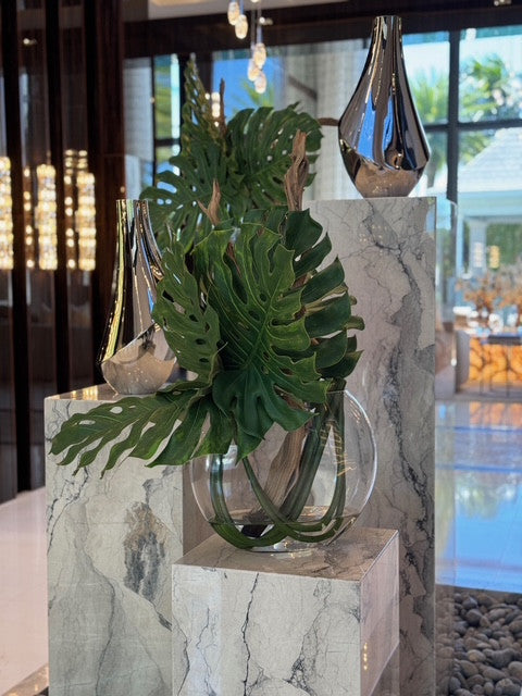 Moon Vase with Monstera Leaf and Driftwood