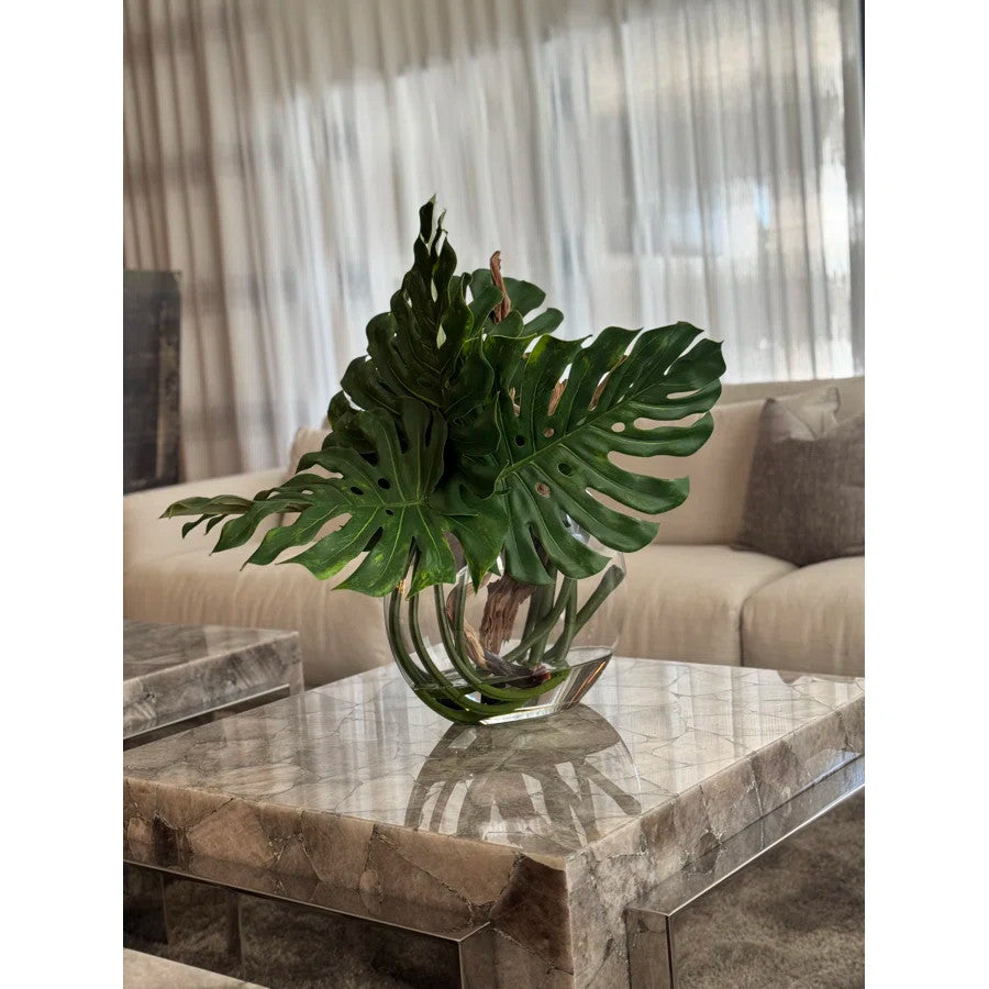Moon Vase with Monstera Leaf and Driftwood