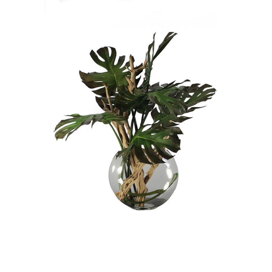 Moon Vase with Monstera Leaf and Driftwood