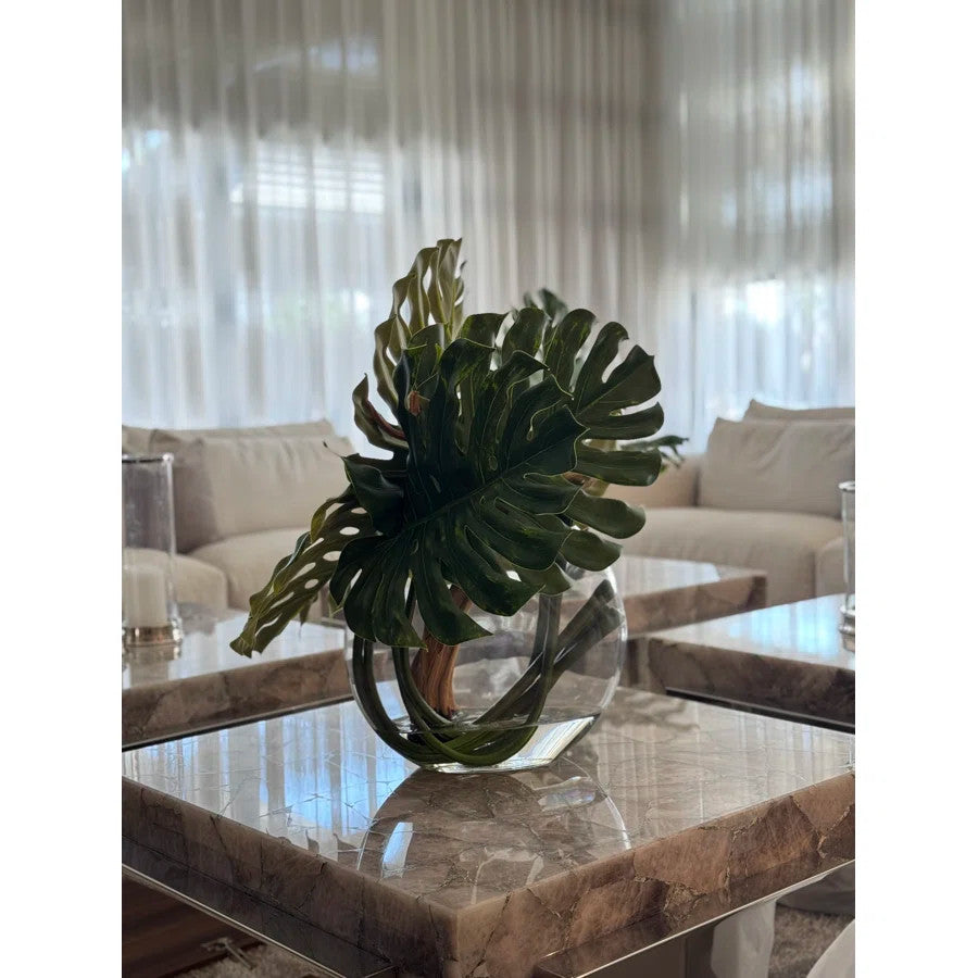 Moon Vase with Monstera Leaf and Driftwood